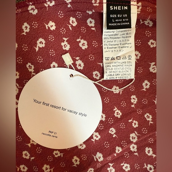 SHEIN Casual Red Puff Sleeve V-Neck Midi Sundress/size L - Picture 11 of 11